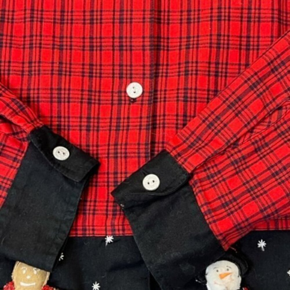 Christmas Shirt‎ Womens Button Up Red Checkered 3D Winter Dolls EUC Lemon Grass - Picture 10 of 12